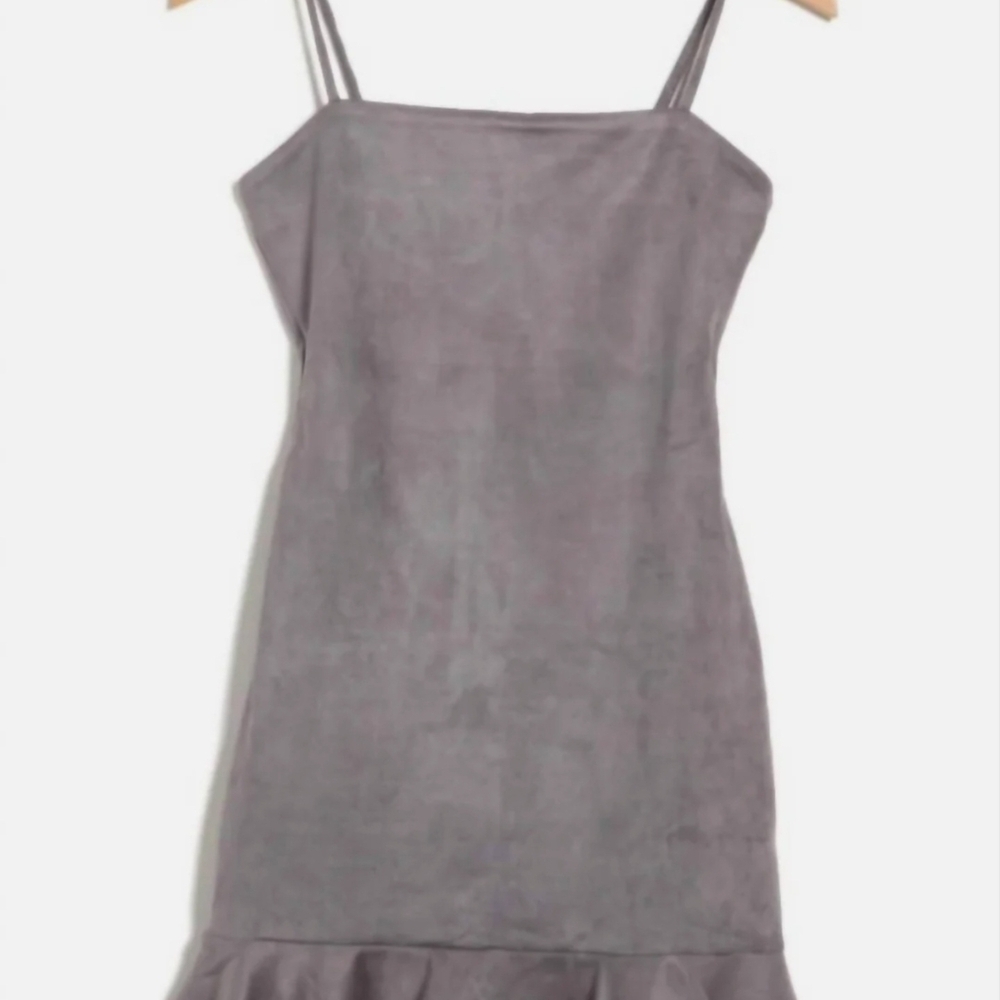 Susana Monaco String Silver Faux Suede Ruffled Mini Dress NEW!! Size XL - Picture 4 of 10